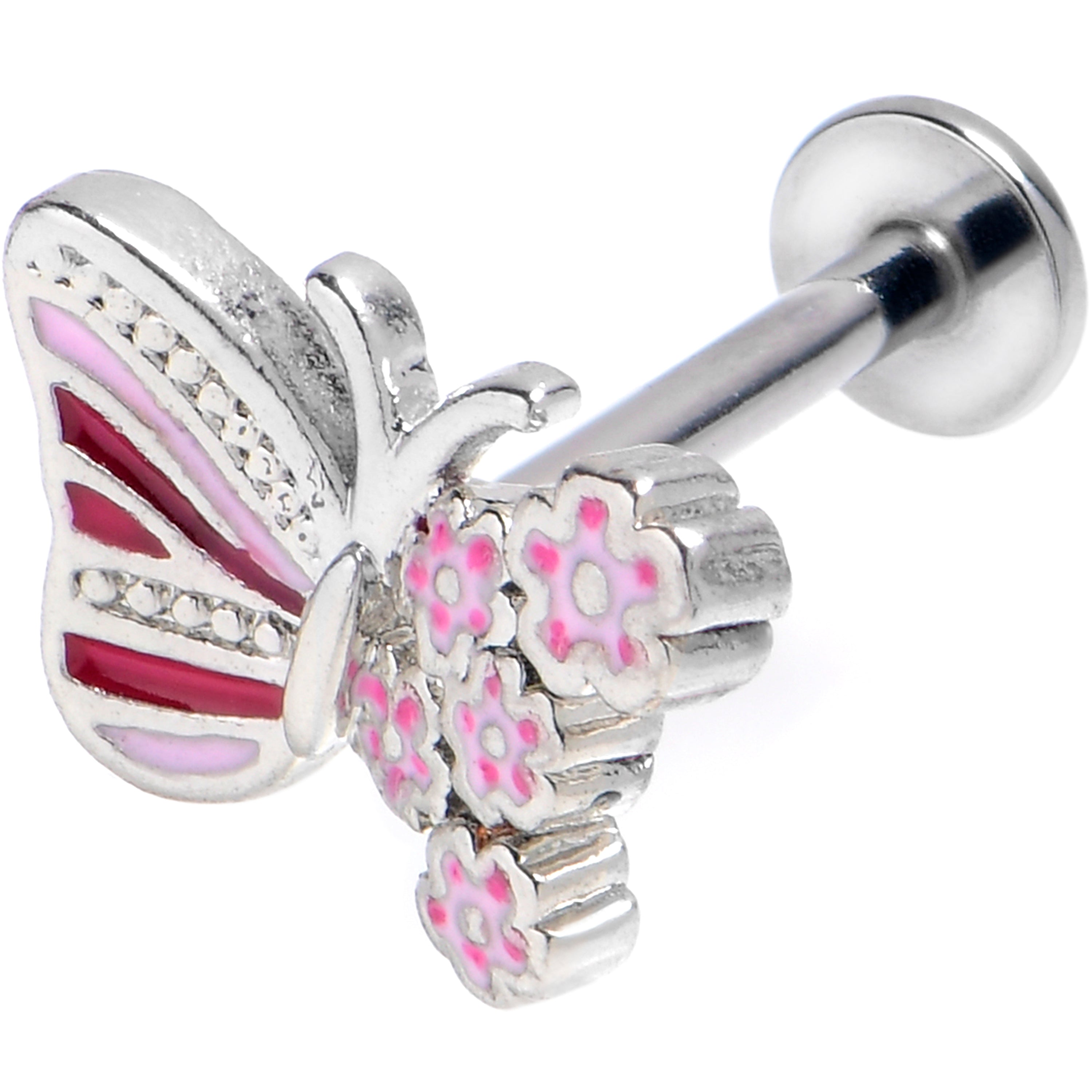 BodyCandy 16G 5/16 Flowery Butterfly Pink Labret Monroe Tragus — main product shot