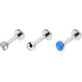 BodyCandy 16G 1/4 Blue Synthetic Opal G23 Titanium Threadless Labret Set of 3 — main product shot
