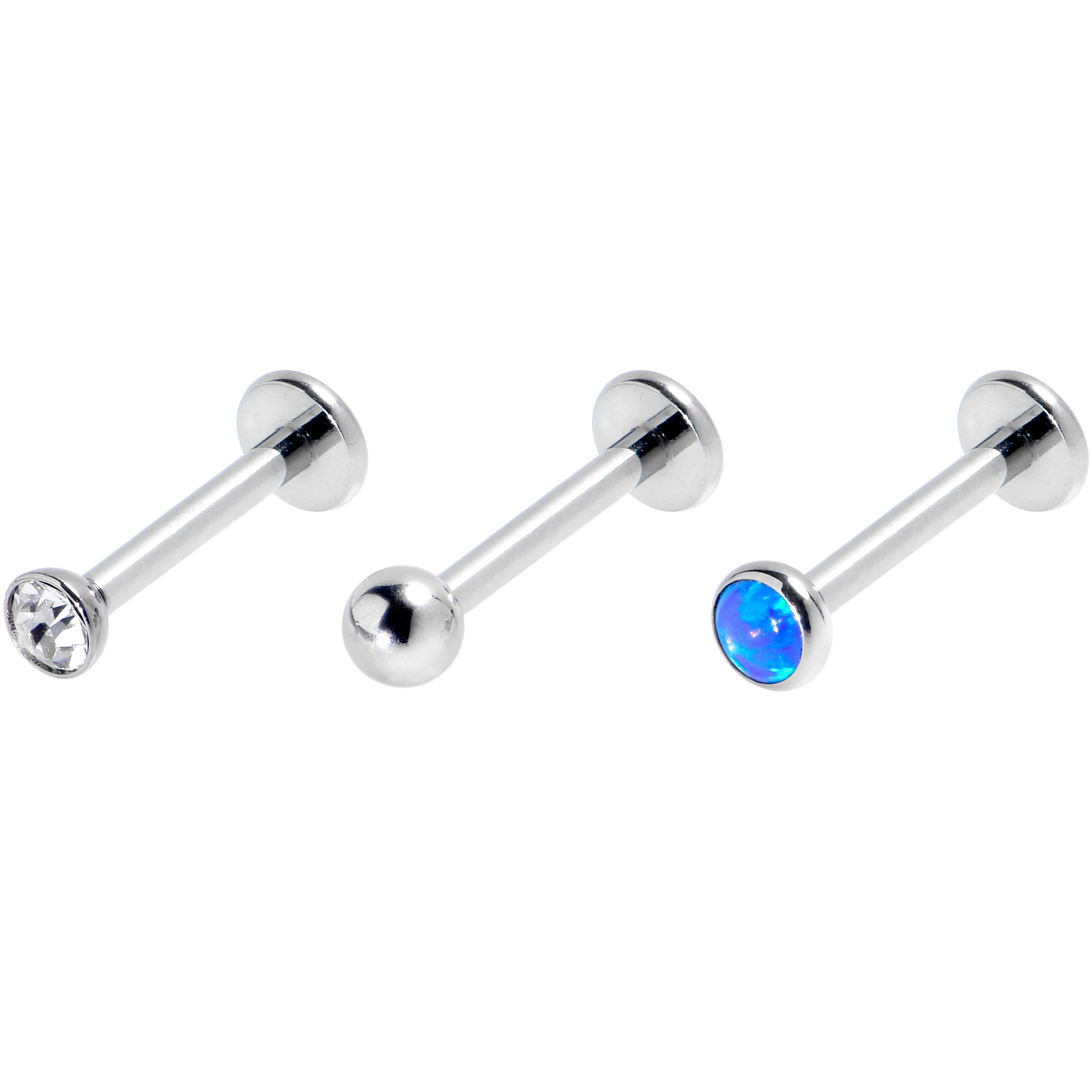 BodyCandy 16G 5/16 Blue Synthetic Opal G23 Titanium Threadless Labret Set of 3 — main product shot