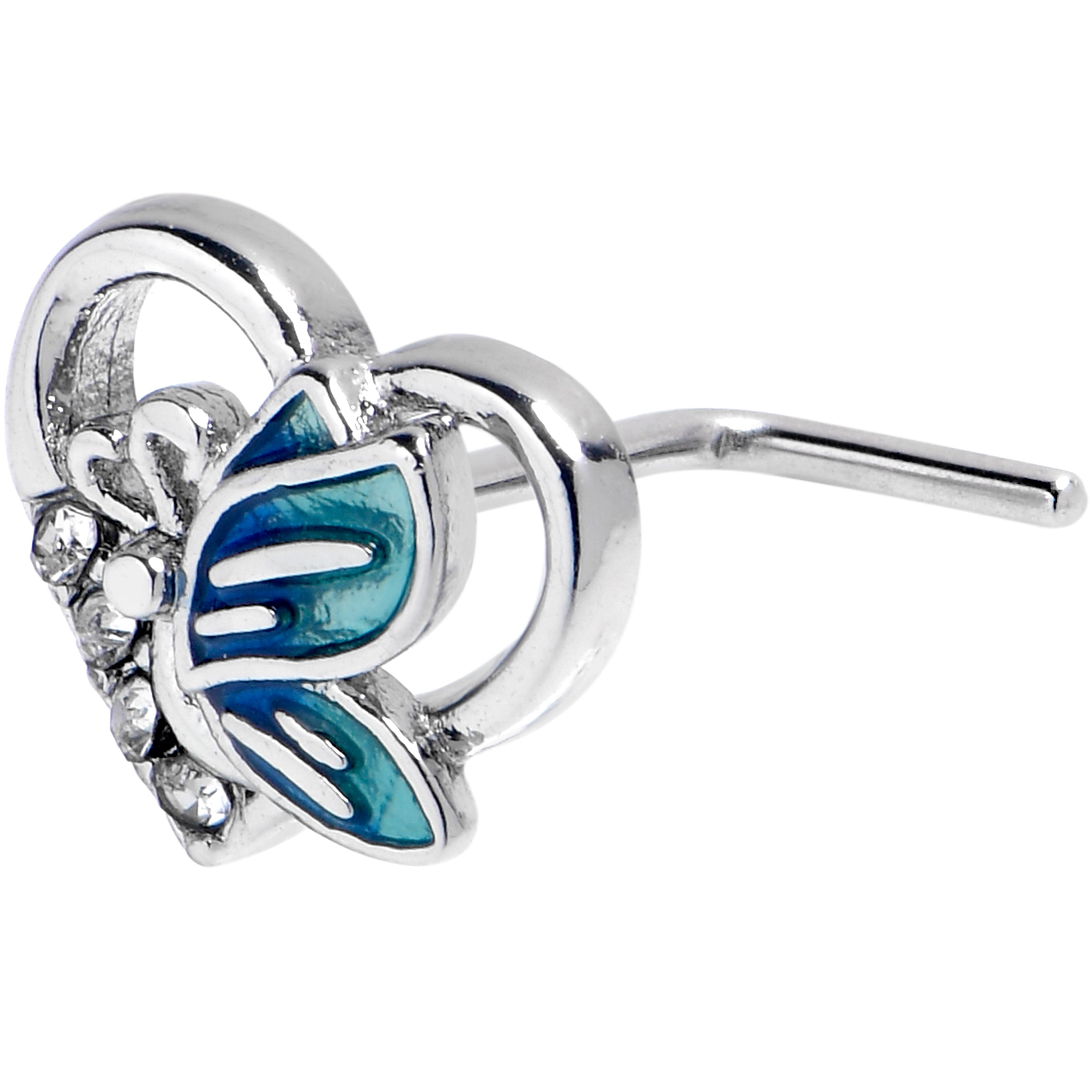 BodyCandy 20G 7mm Clear Gem Butterfly Love Heart Blue L Shape Nose Ring — main product shot