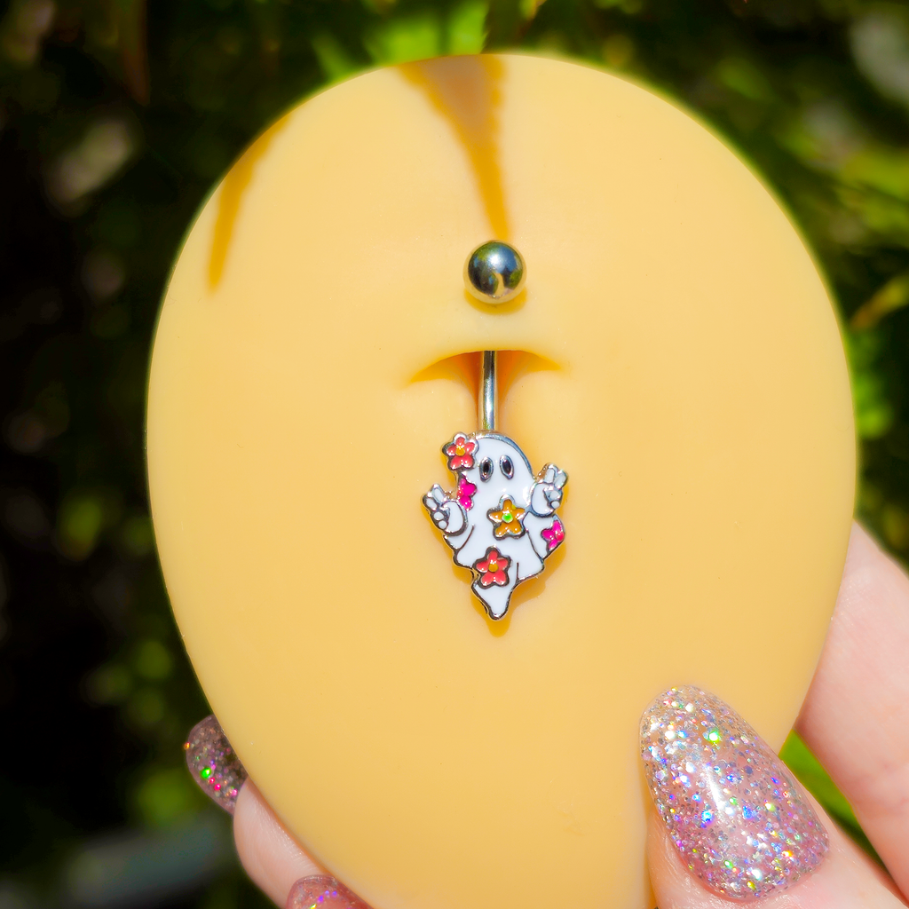 BodyCandy Halloween Floral Ghost Belly Ring — detail close-up
