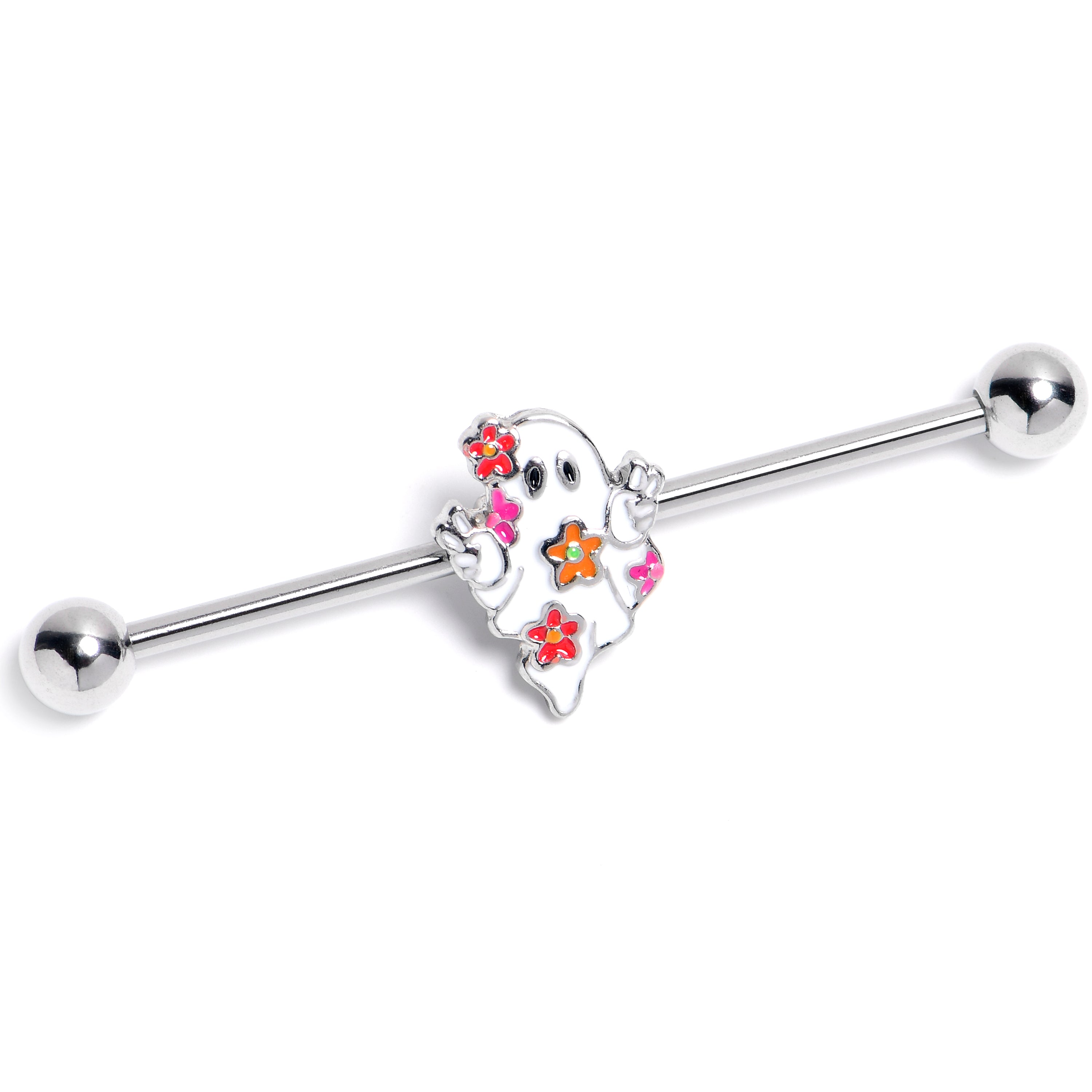 BodyCandy 14G Halloween Floral Ghost Industrial Barbell 38mm — main product shot