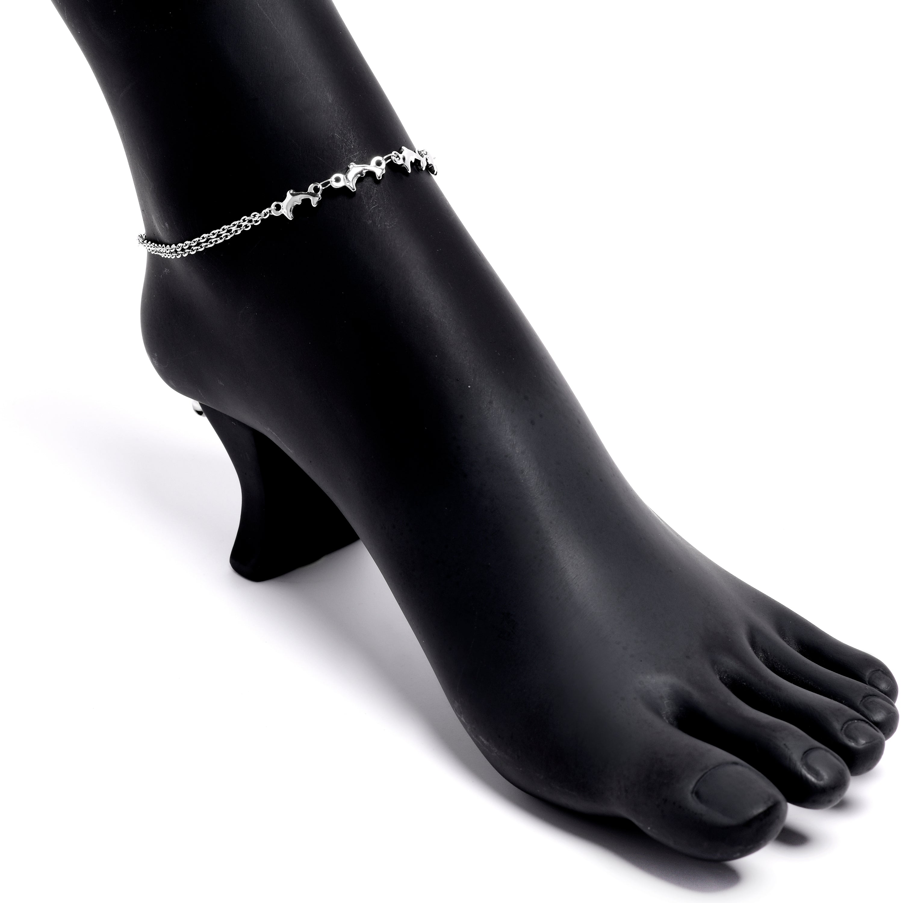 BodyCandy Leaping Dolphins Luxe Stainless Steel Ankle Bracelet — main product shot