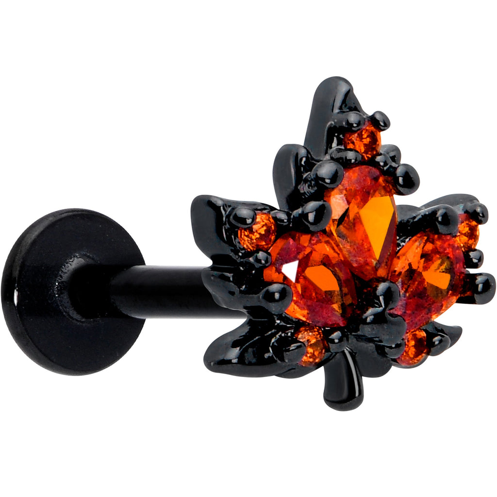 BodyCandy 16G Orange CZ Gem Black Autumn Leaf Flat Back Earring — back view