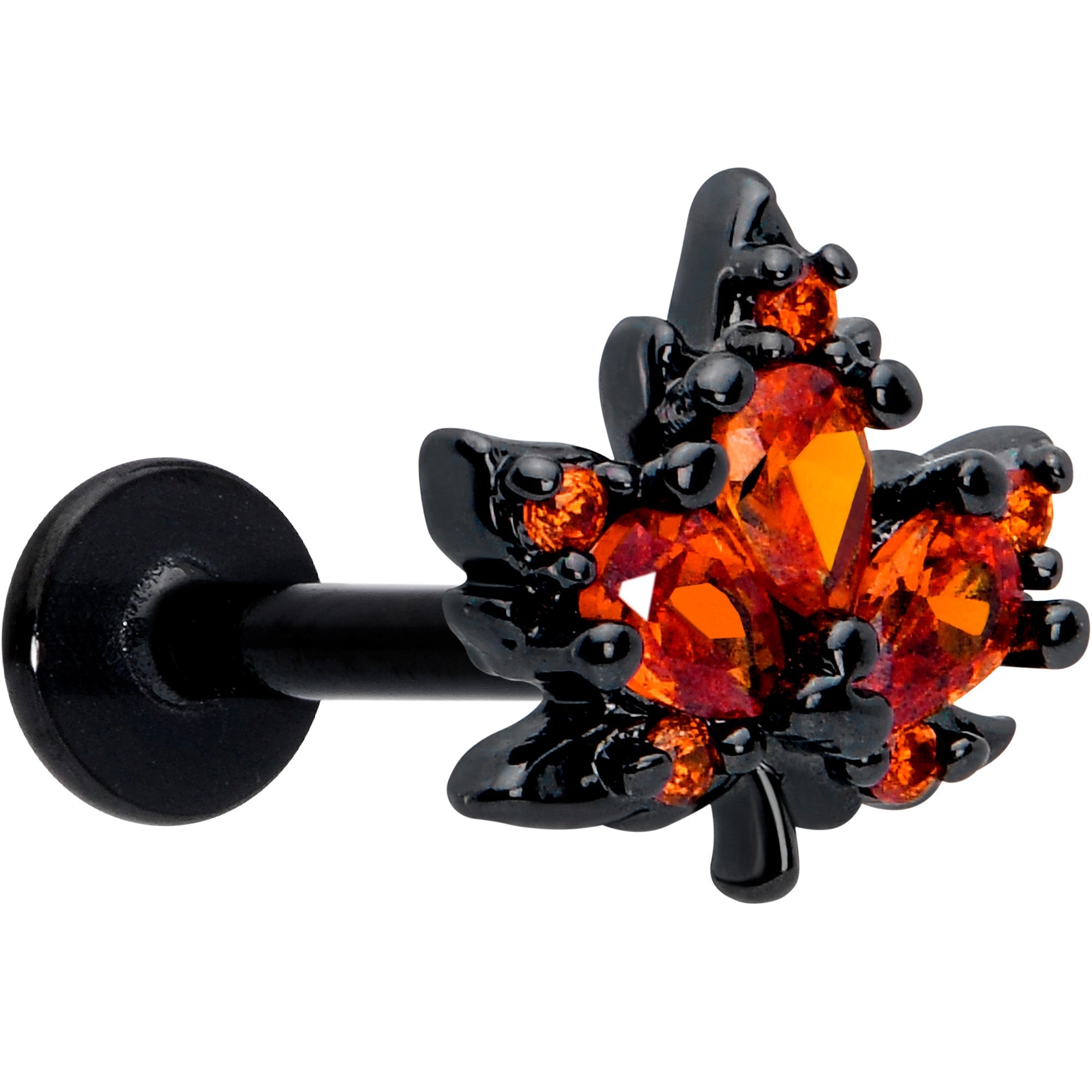 BodyCandy 16G Orange CZ Gem Black Autumn Leaf Flat Back Earring — back view
