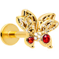 BodyCandy 16G Red CZ Gem Gold Tone Drama Butterfly Flat Back Earring — main product shot