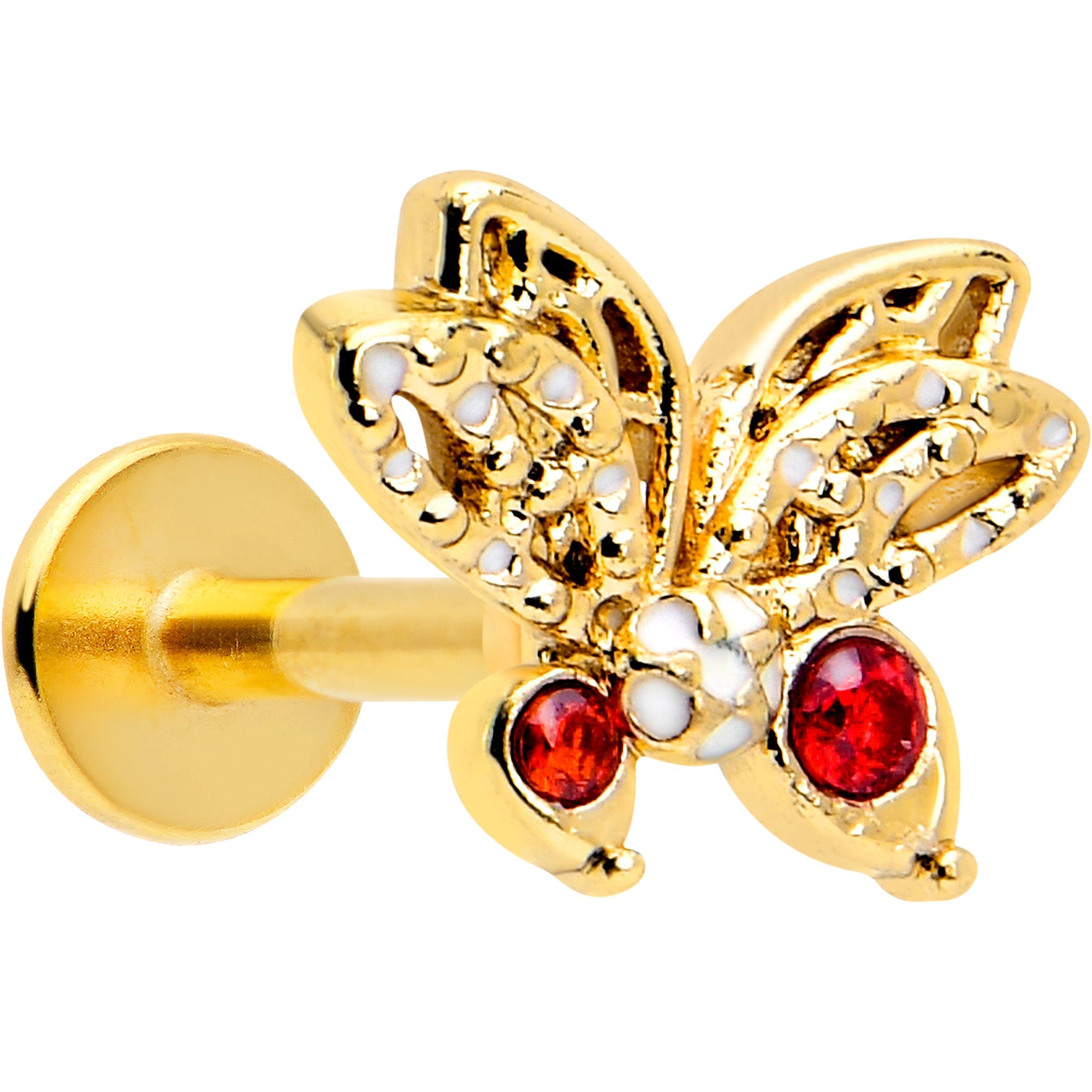 BodyCandy 16G Red CZ Gem Gold Tone Drama Butterfly Flat Back Earring — main product shot