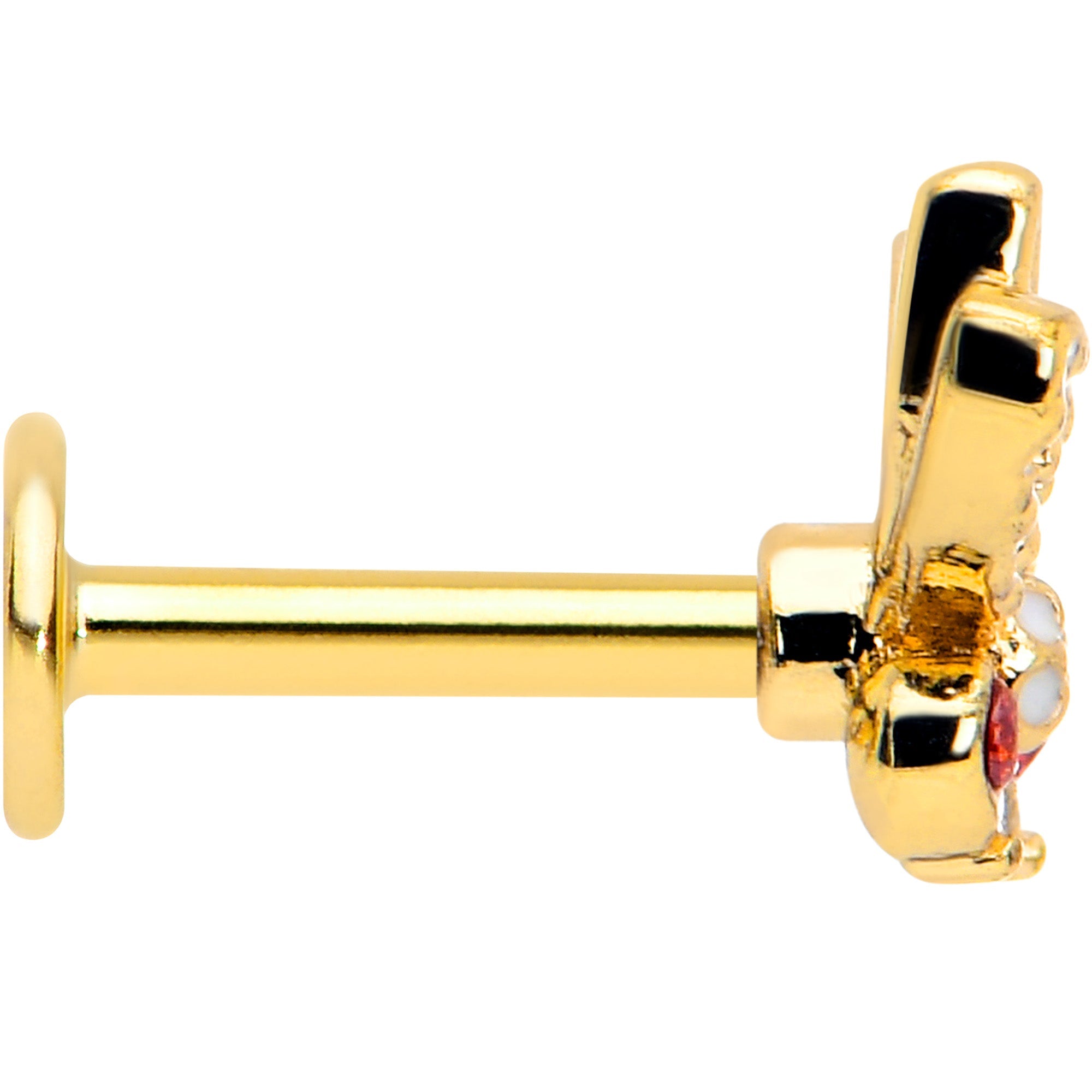 BodyCandy 16G Red CZ Gem Gold Tone Drama Butterfly Flat Back Earring — side view