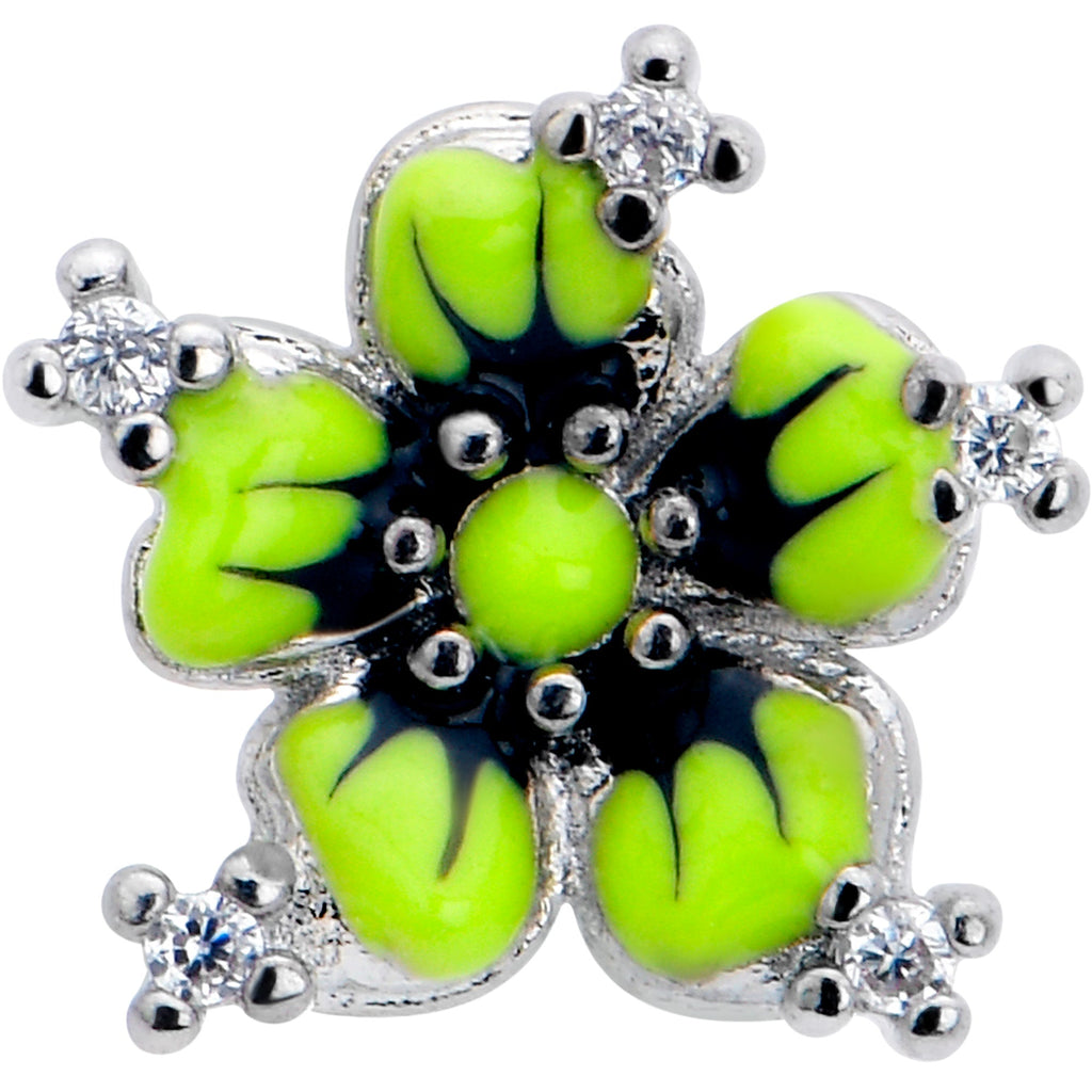 BodyCandy 16G Clear CZ Gem Go Green Flower Flat Back Earring — lifestyle context