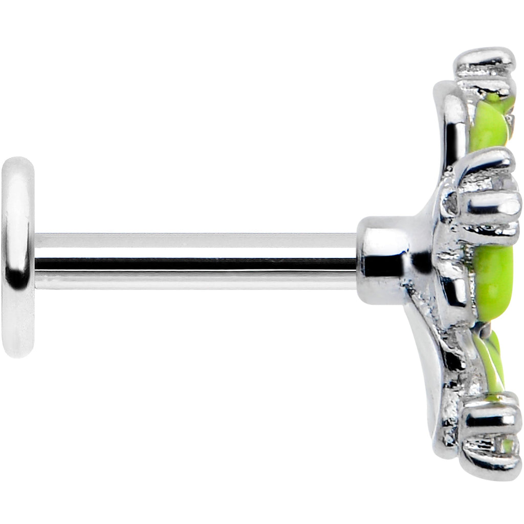 BodyCandy 16G Clear CZ Gem Go Green Flower Flat Back Earring — side view