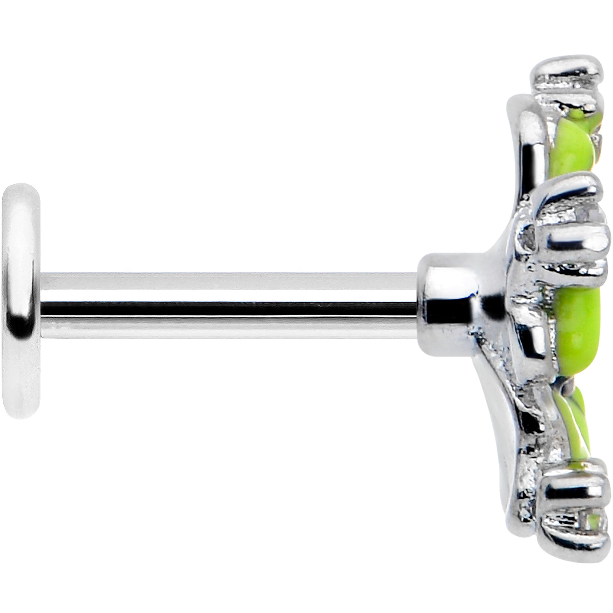 BodyCandy 16G Clear CZ Gem Go Green Flower Flat Back Earring — side view
