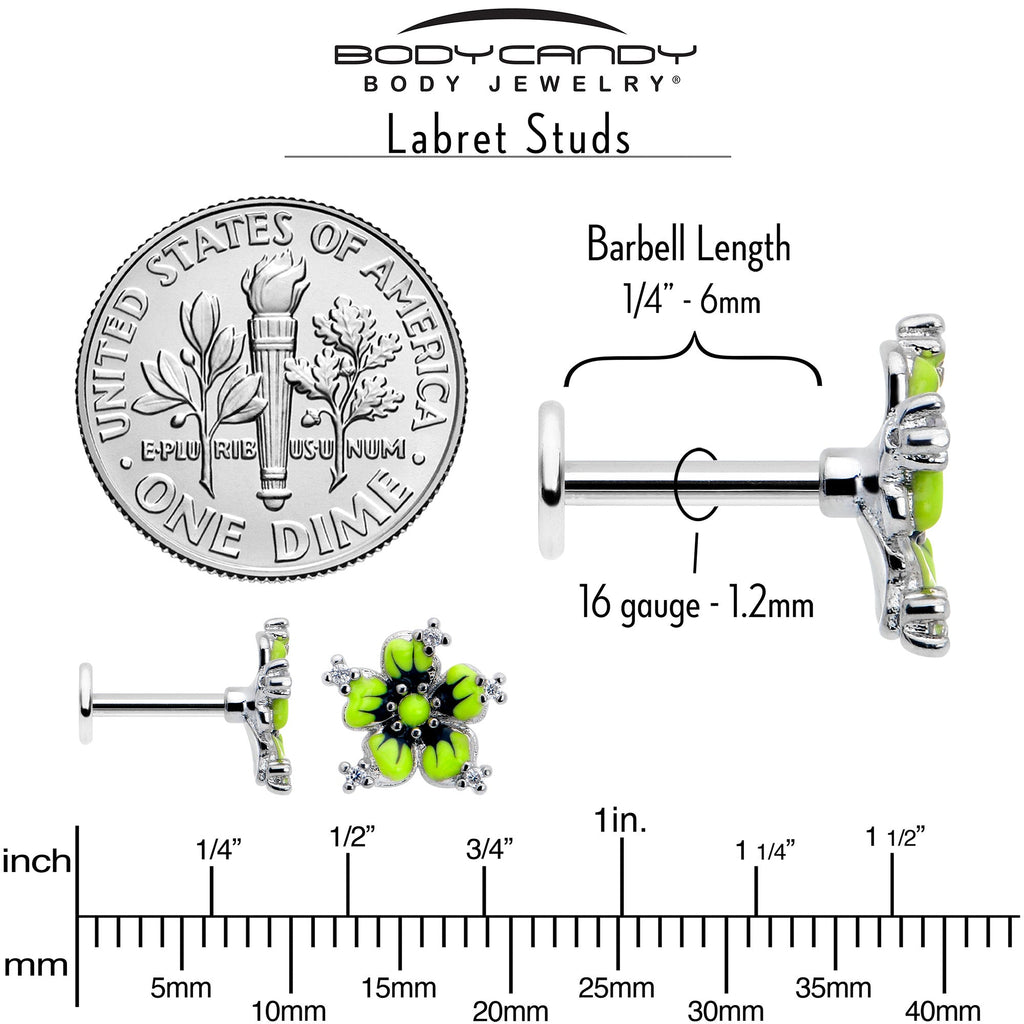 BodyCandy 16G Clear CZ Gem Go Green Flower Flat Back Earring — alternative angle