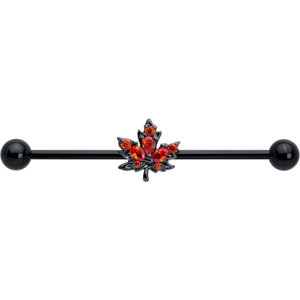BodyCandy 14G Orange CZ Gem Black Autumn Leaf Industrial Barbell 38mm — lifestyle context
