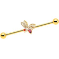 BodyCandy 14G Red CZ Gem Gold Tone Drama Butterfly Industrial Barbell 38mm — main product shot