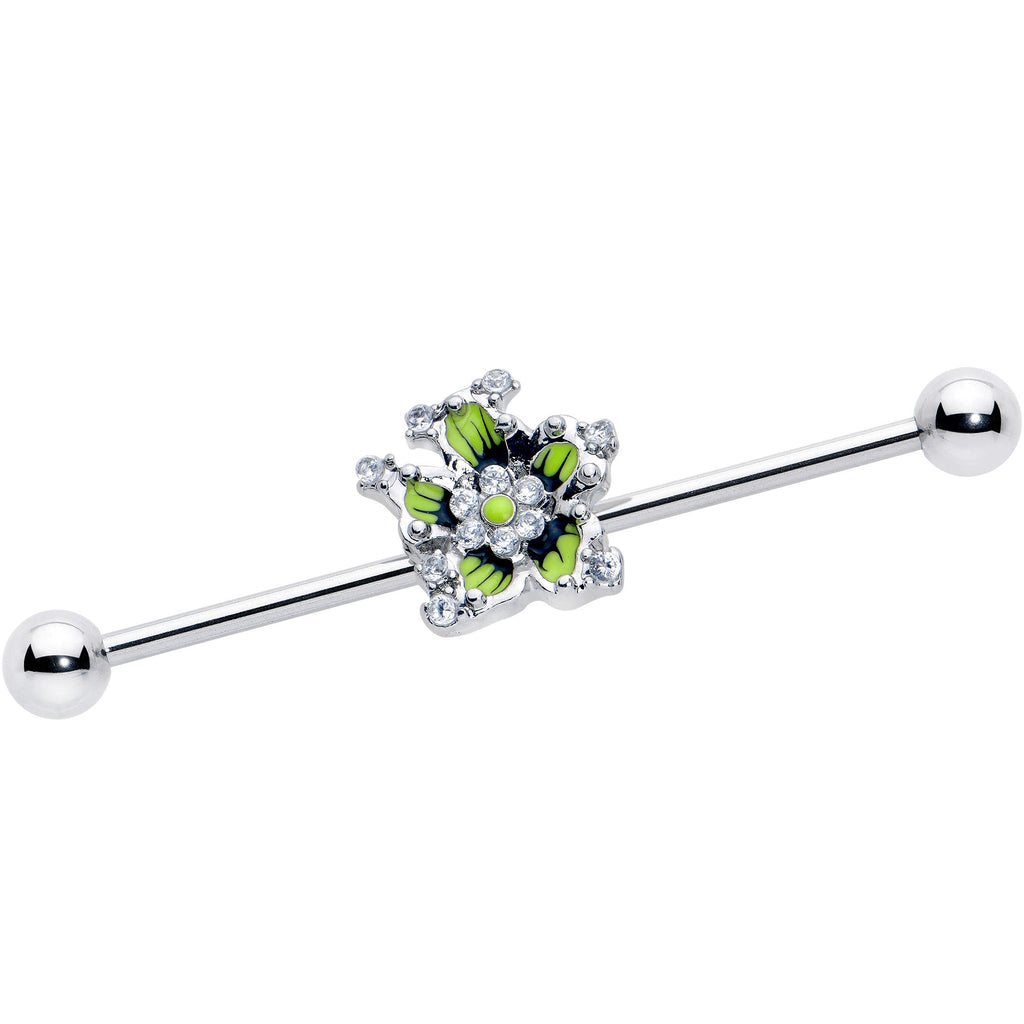BodyCandy 14G Clear CZ Gem Go Green Flower Industrial Barbell 38mm — main product shot