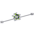 BodyCandy 14G Clear CZ Gem Go Green Flower Industrial Barbell 38mm — main product shot
