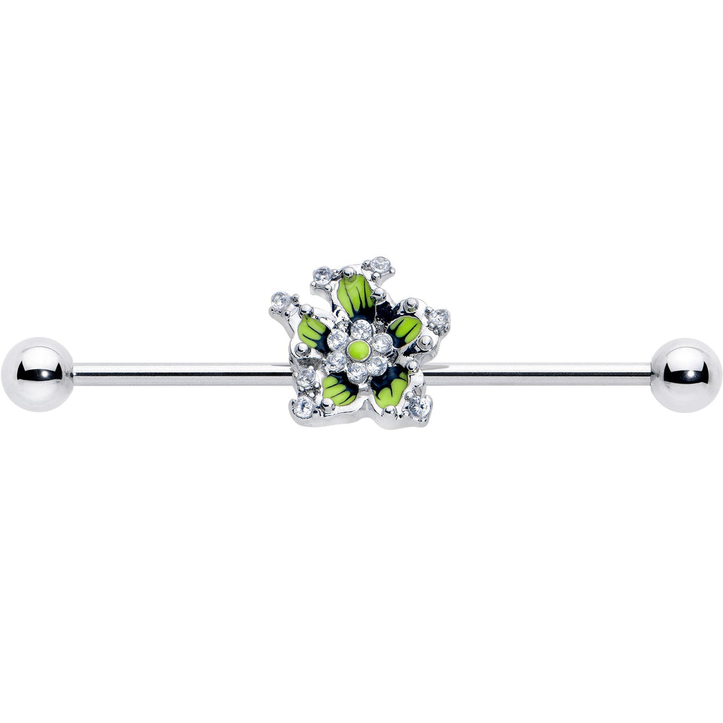 BodyCandy 14G Clear CZ Gem Go Green Flower Industrial Barbell 38mm — lifestyle context