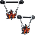 BodyCandy 14G 9/16 Orange CZ Gem Black Autumn Leaf Dangle Nipple Ring Set — main product shot