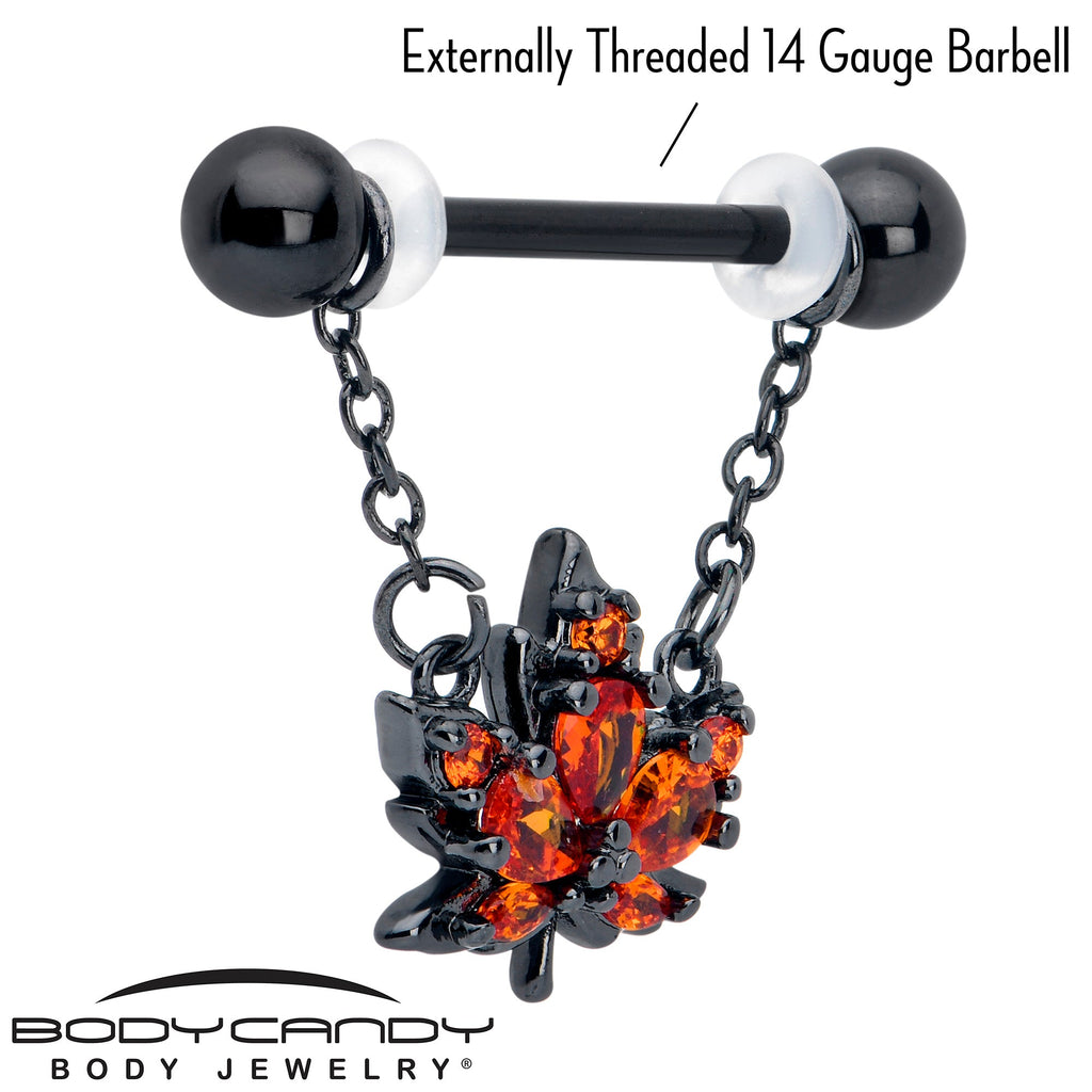 BodyCandy 14G 9/16 Orange CZ Gem Black Autumn Leaf Dangle Nipple Ring Set — lifestyle context