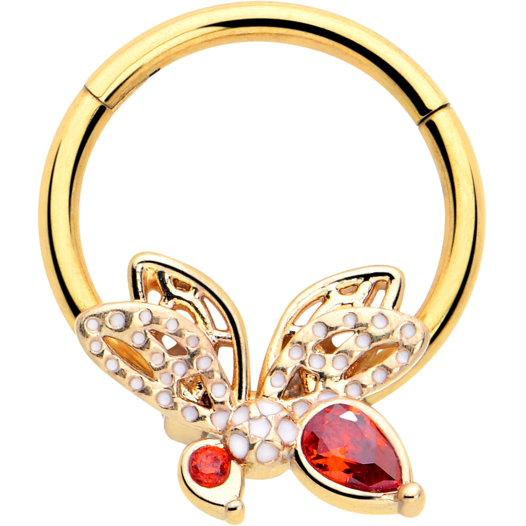 BodyCandy 16G 3/8 Red CZ Gem Gold Tone Drama Butterfly Hinged Segment Ring — main product shot