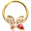 BodyCandy 16G 3/8 Red CZ Gem Gold Tone Drama Butterfly Hinged Segment Ring — main product shot
