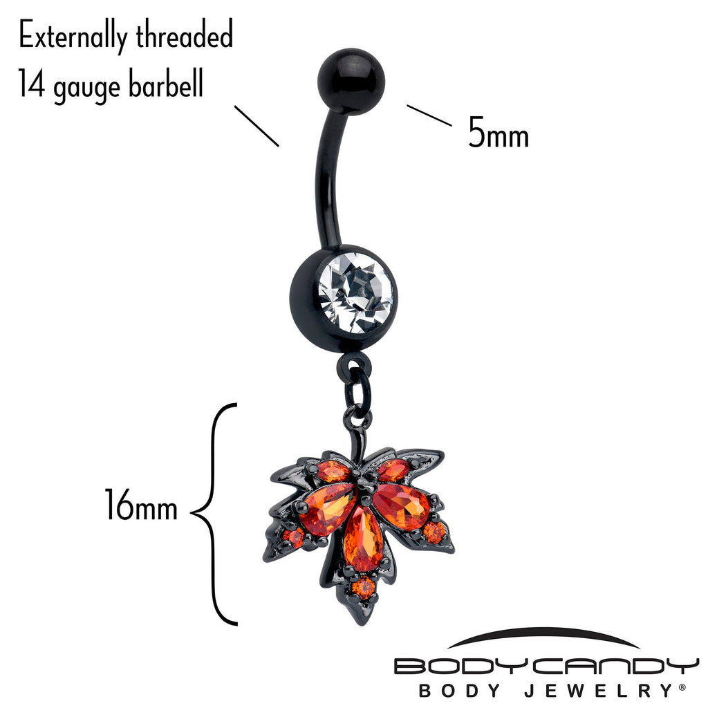 BodyCandy Orange CZ Gem Black Autumn Leaf Dangle Belly Ring — lifestyle context
