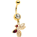 BodyCandy Red CZ Gem Gold Tone Drama Butterfly Dangle Belly Ring — main product shot