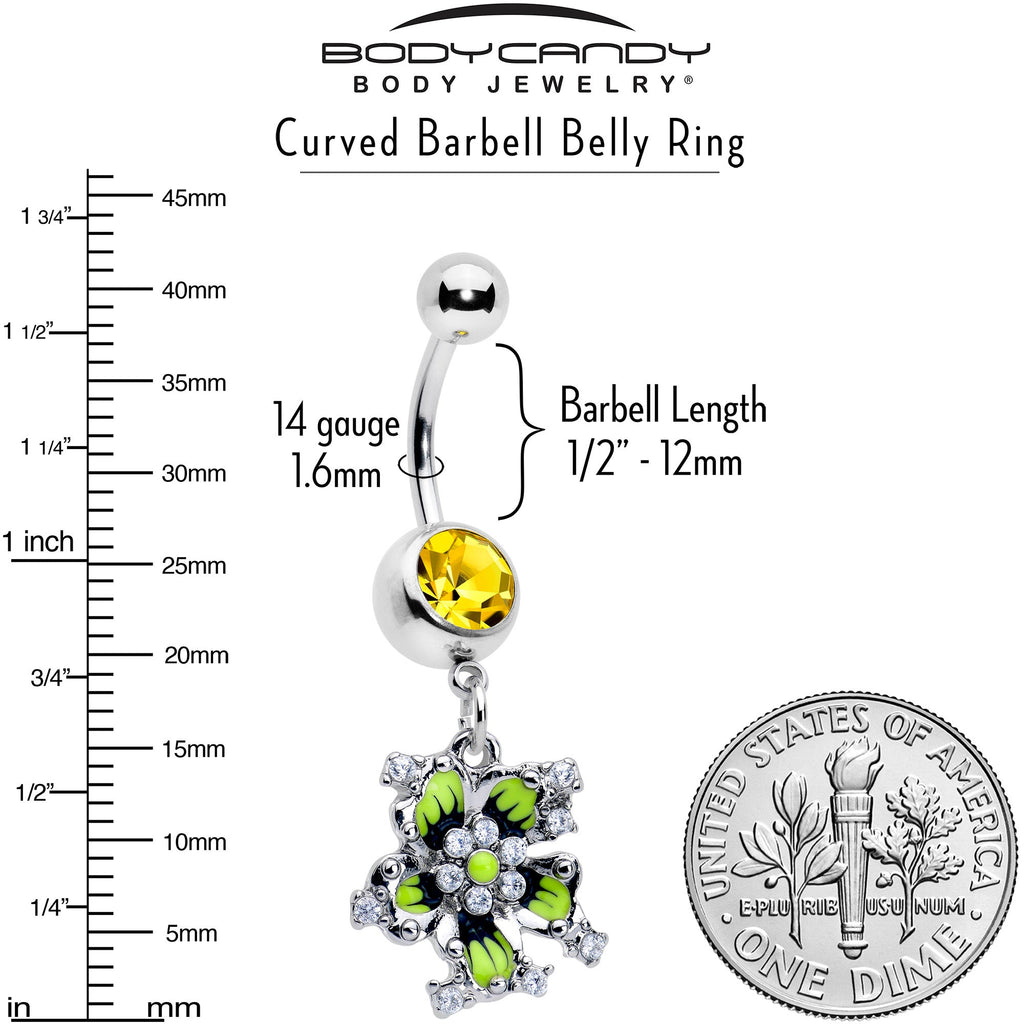 BodyCandy Clear Yellow CZ Gem Go Green Flower Dangle Belly Ring — lifestyle context
