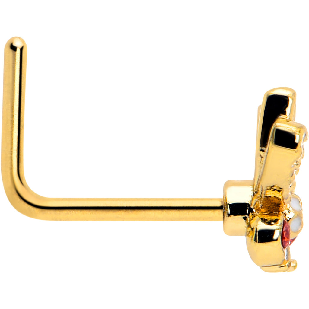 BodyCandy 20G 7mm Red CZ Gem Gold Tone Drama Butterfly L Shape Nose Ring — side view