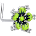 BodyCandy 20G 7mm Clear CZ Gem Go Green Flower L Shape Nose Ring — main product shot