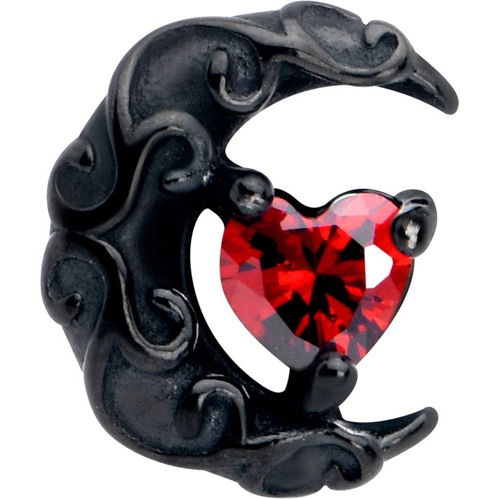 BodyCandy Red CZ Gem Black Scroll Moon Heart Barbell Tongue Ring — lifestyle context