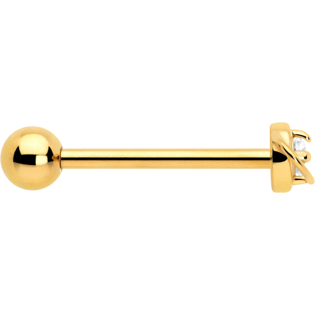BodyCandy Clear CZ Gem Gold Tone Stylish Saturn Barbell Tongue Ring — side view