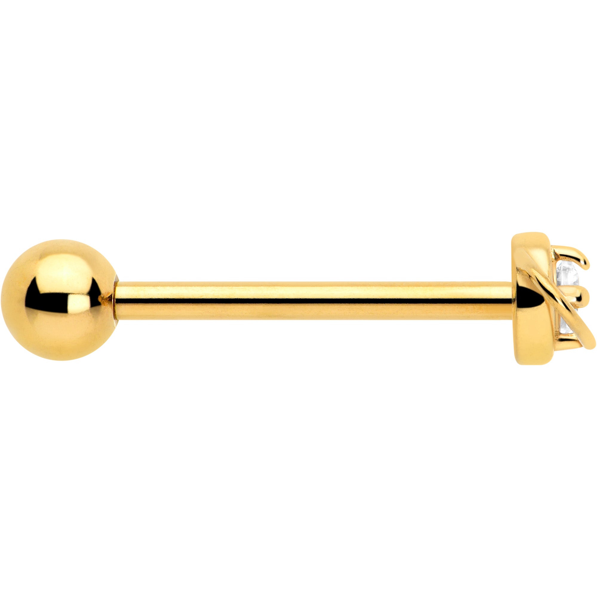 BodyCandy Clear CZ Gem Gold Tone Stylish Saturn Barbell Tongue Ring — side view
