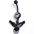 BodyCandy Clear Gem Black Raven Bird Wheel Dangle Belly Ring — main product shot