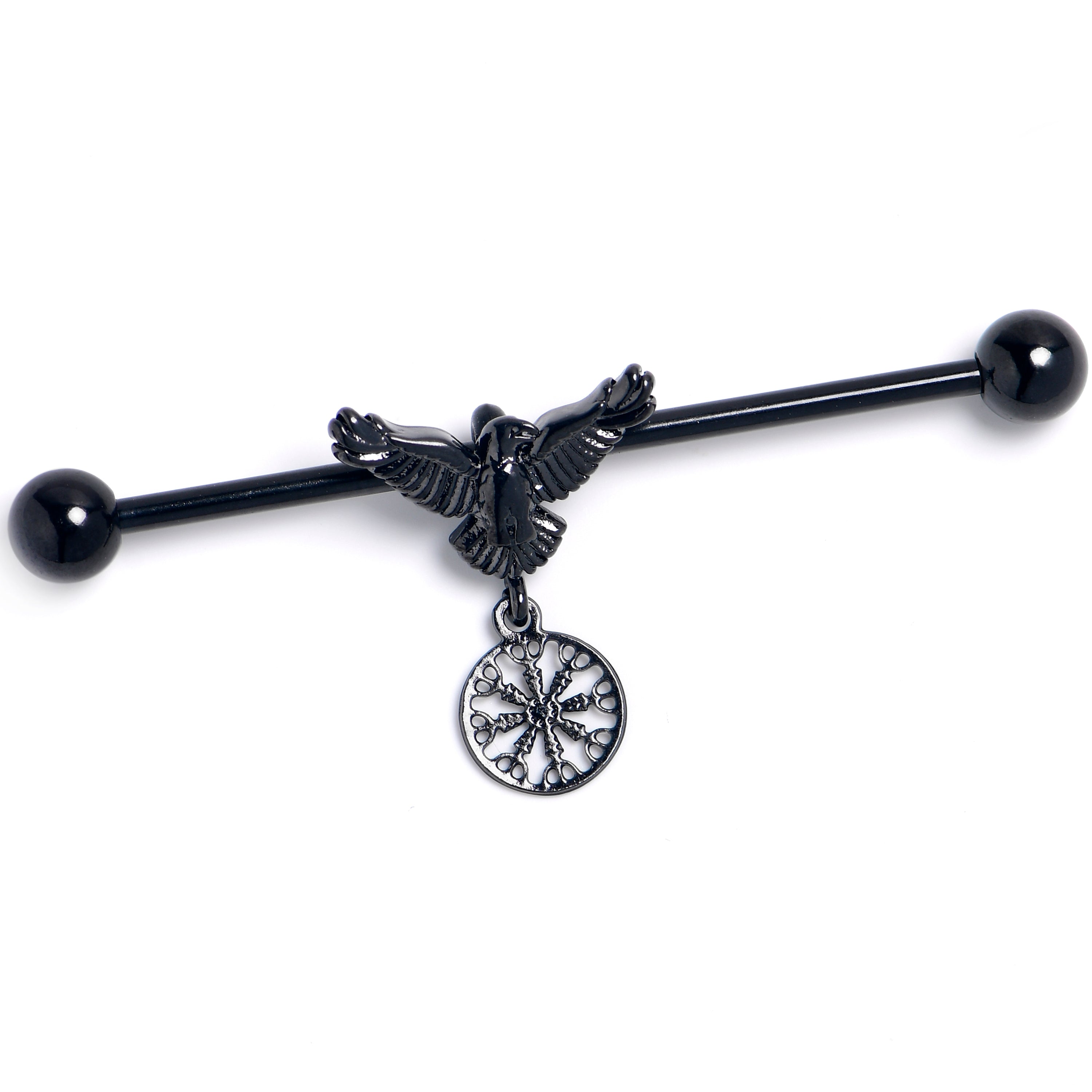 BodyCandy 14G Black Raven Bird Wheel Dangle Industrial Barbell 38mm — main product shot