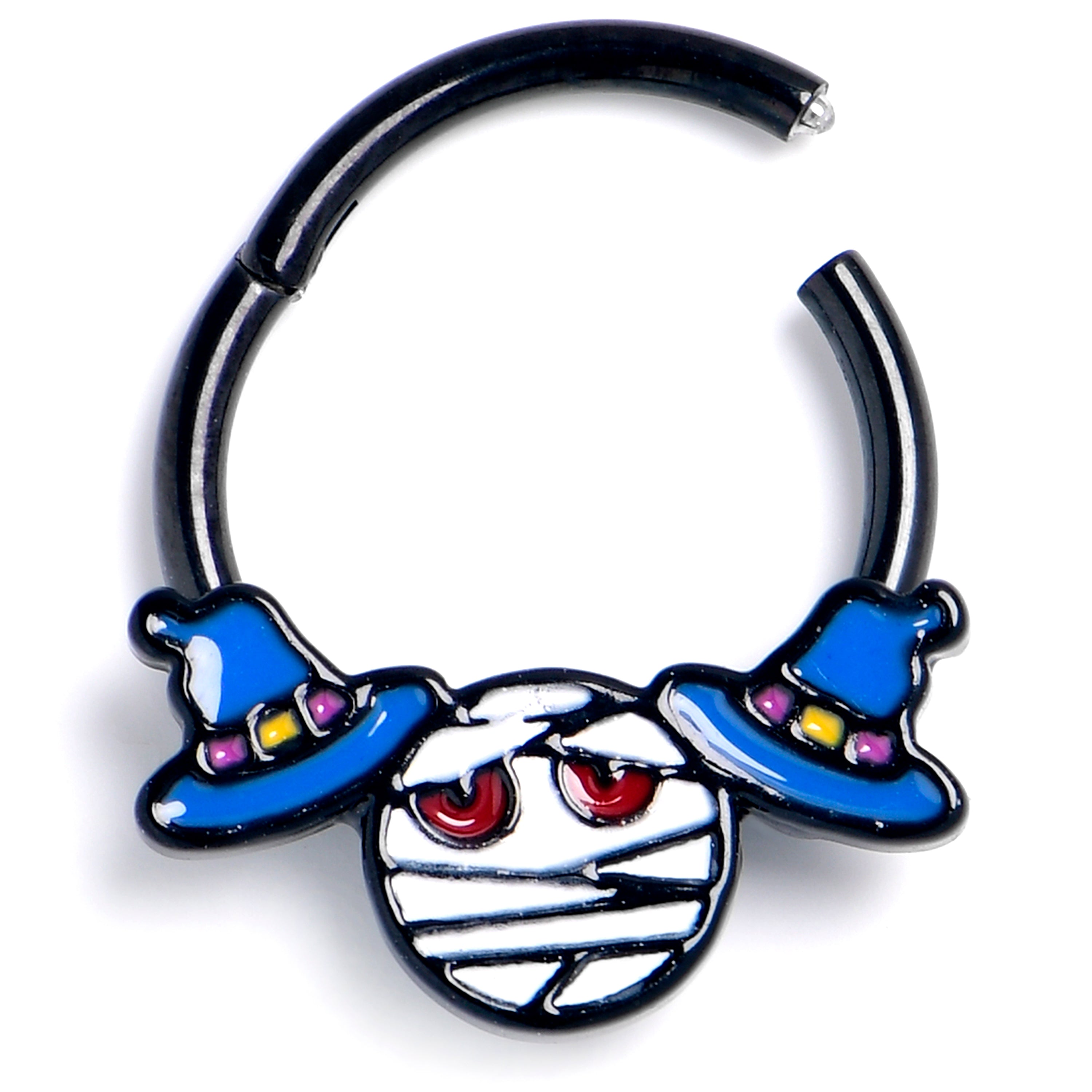BodyCandy 16G 3/8 Black Witch Hat Mummy Halloween Hinged Segment Ring — main product shot