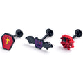 BodyCandy 16G 5/16 Black Coffin Bat Halloween Labret Monroe Tragus Curation Set of3 — main product shot