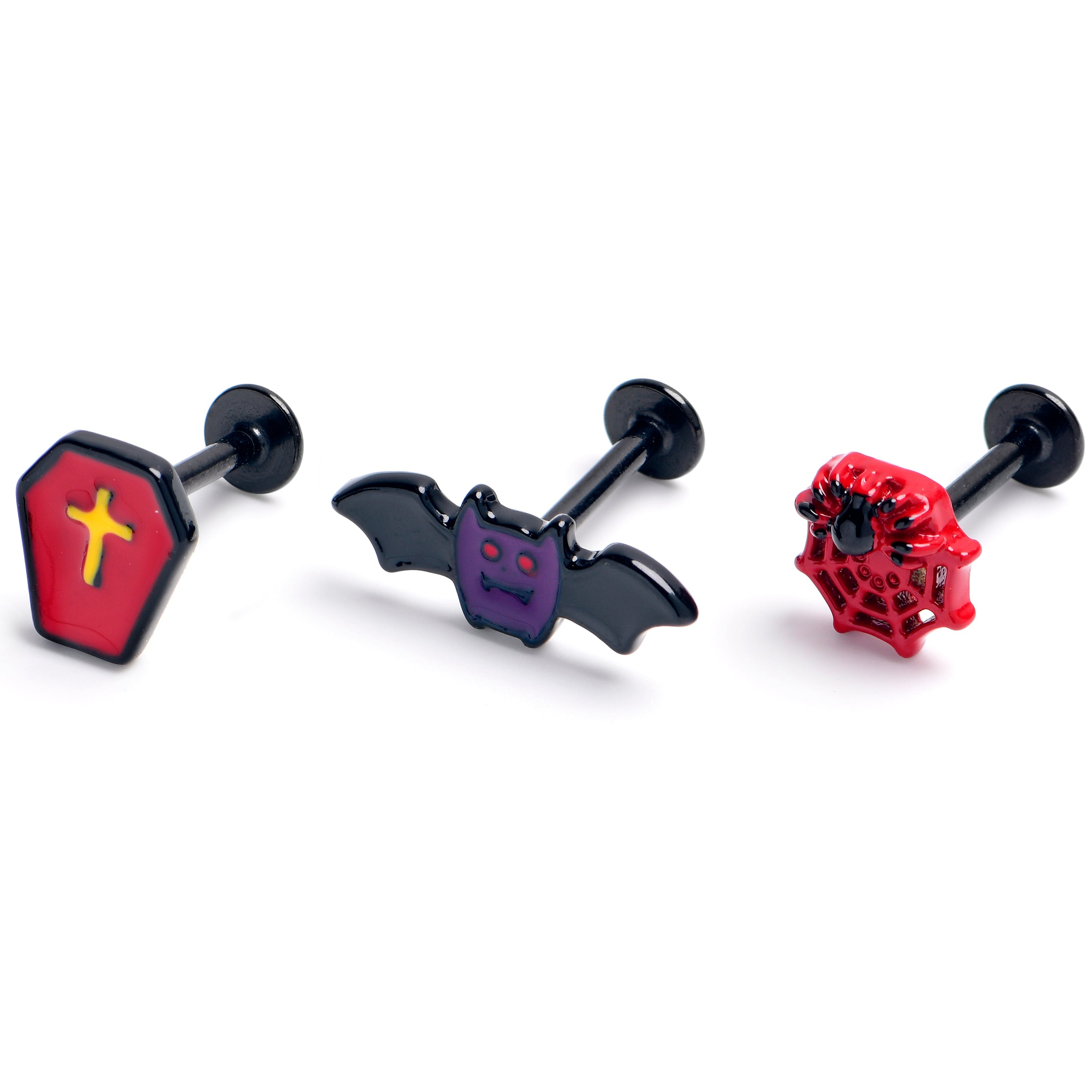 BodyCandy 16G 5/16 Black Coffin Bat Halloween Labret Monroe Tragus Curation Set of3 — main product shot