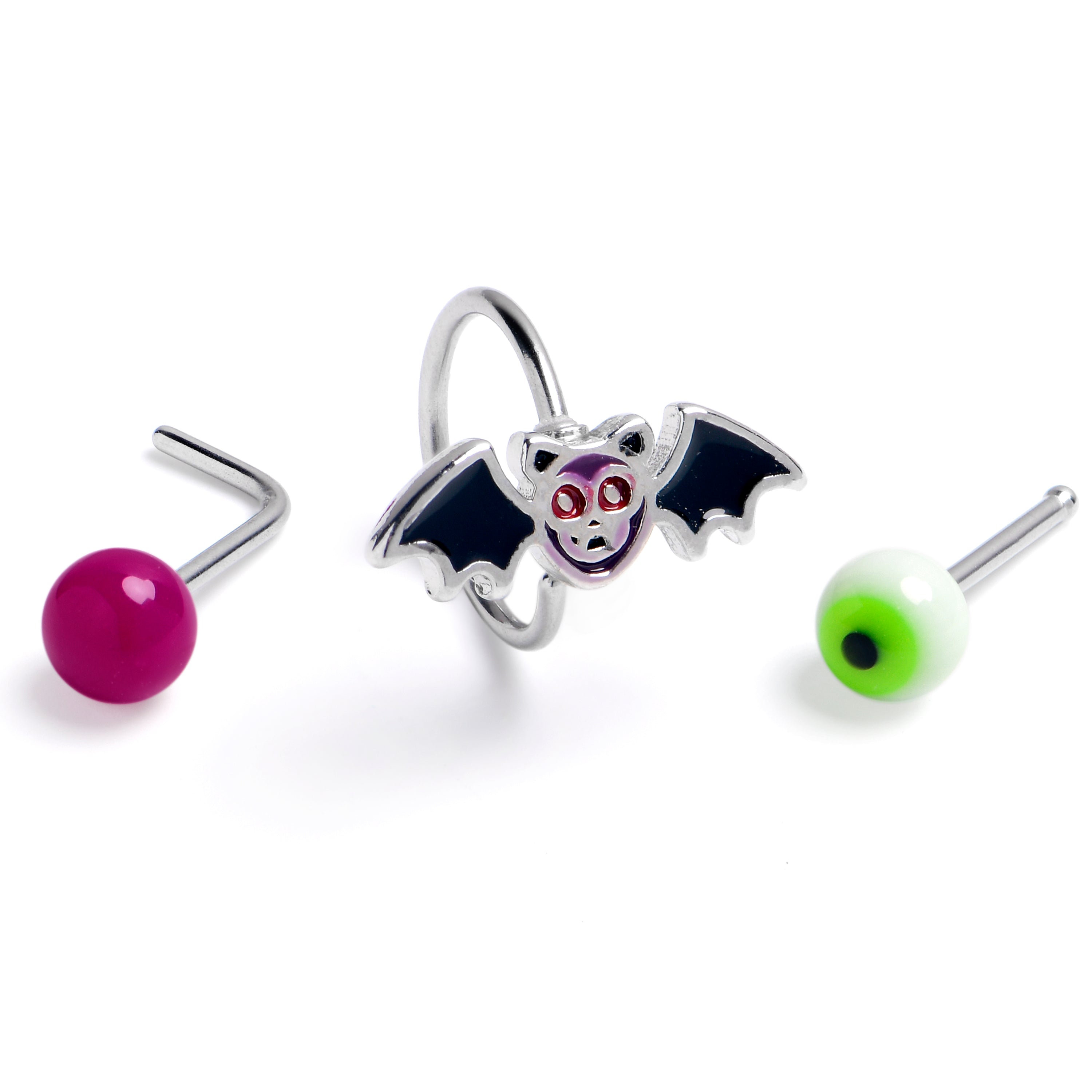 BodyCandy 20G Bat Eyeball Halloween Nose Hoop Bone Set of3 — main product shot