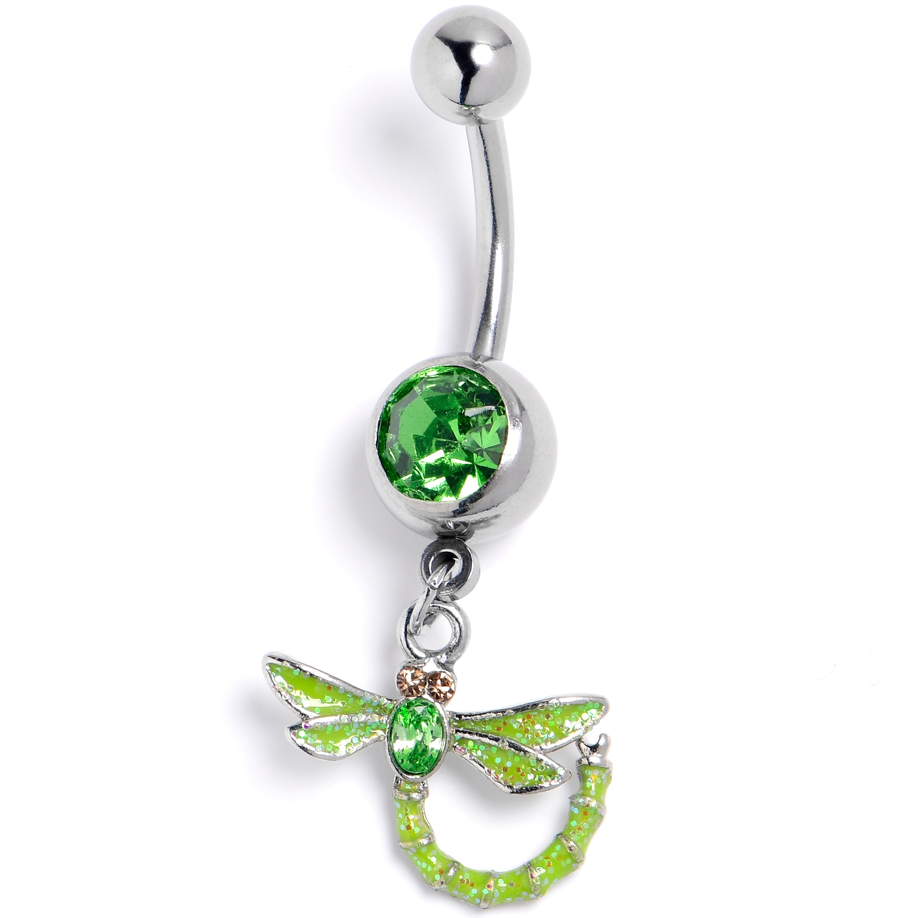 BodyCandy Green Gem Glorious Dragonfly Dangle Belly Ring — main product shot