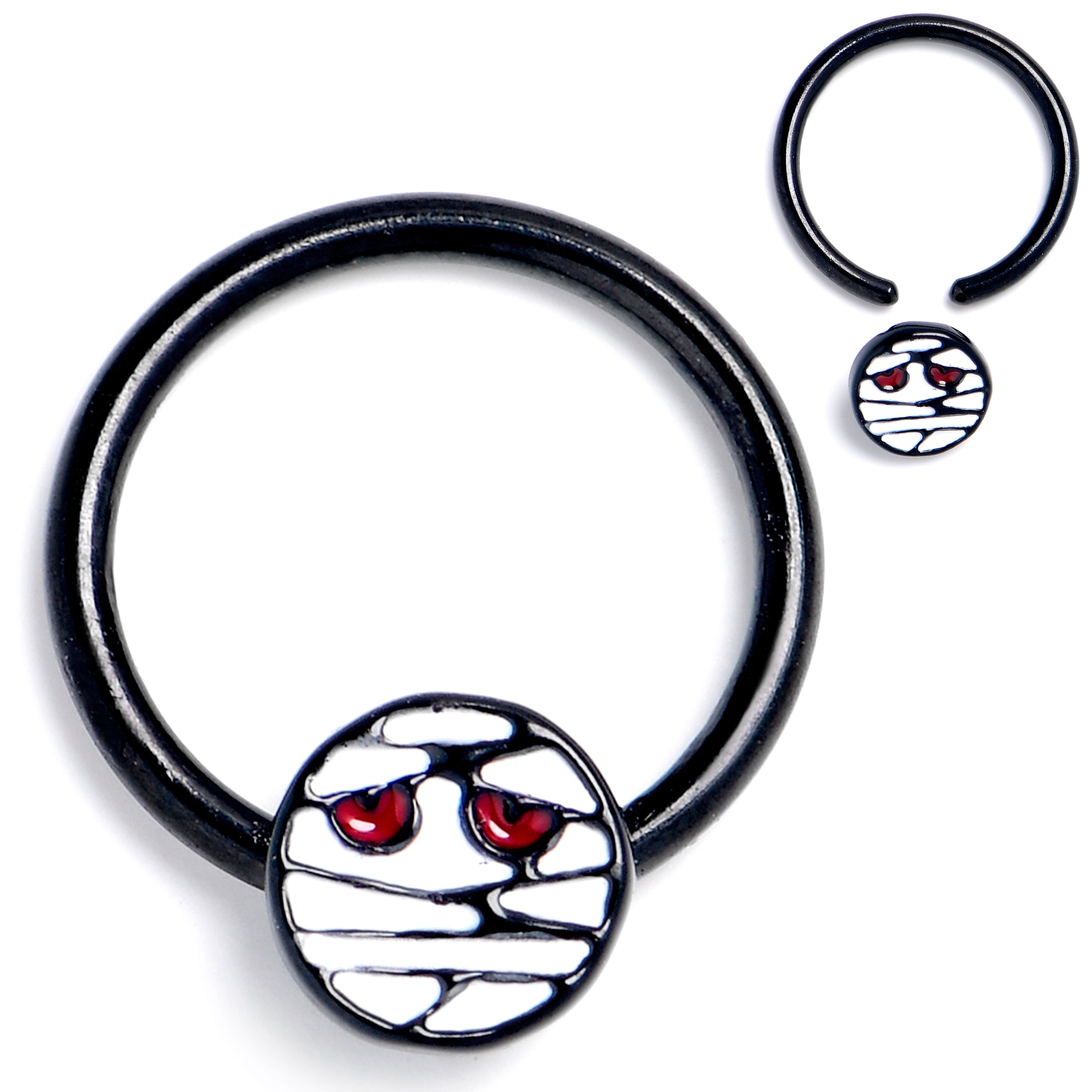 BodyCandy 16G 5/16 Black Halloween Mummy BCR Captive Ring — main product shot