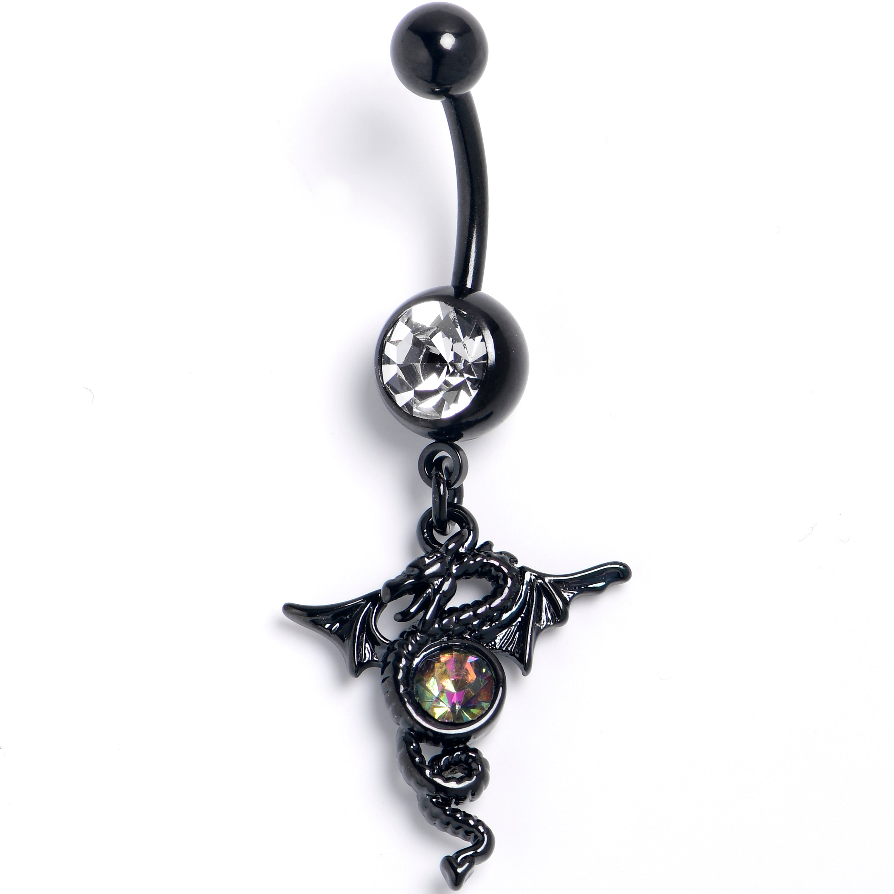 BodyCandy Clear Orange Gem Black Majestic Dragon Dangle Belly Ring — main product shot