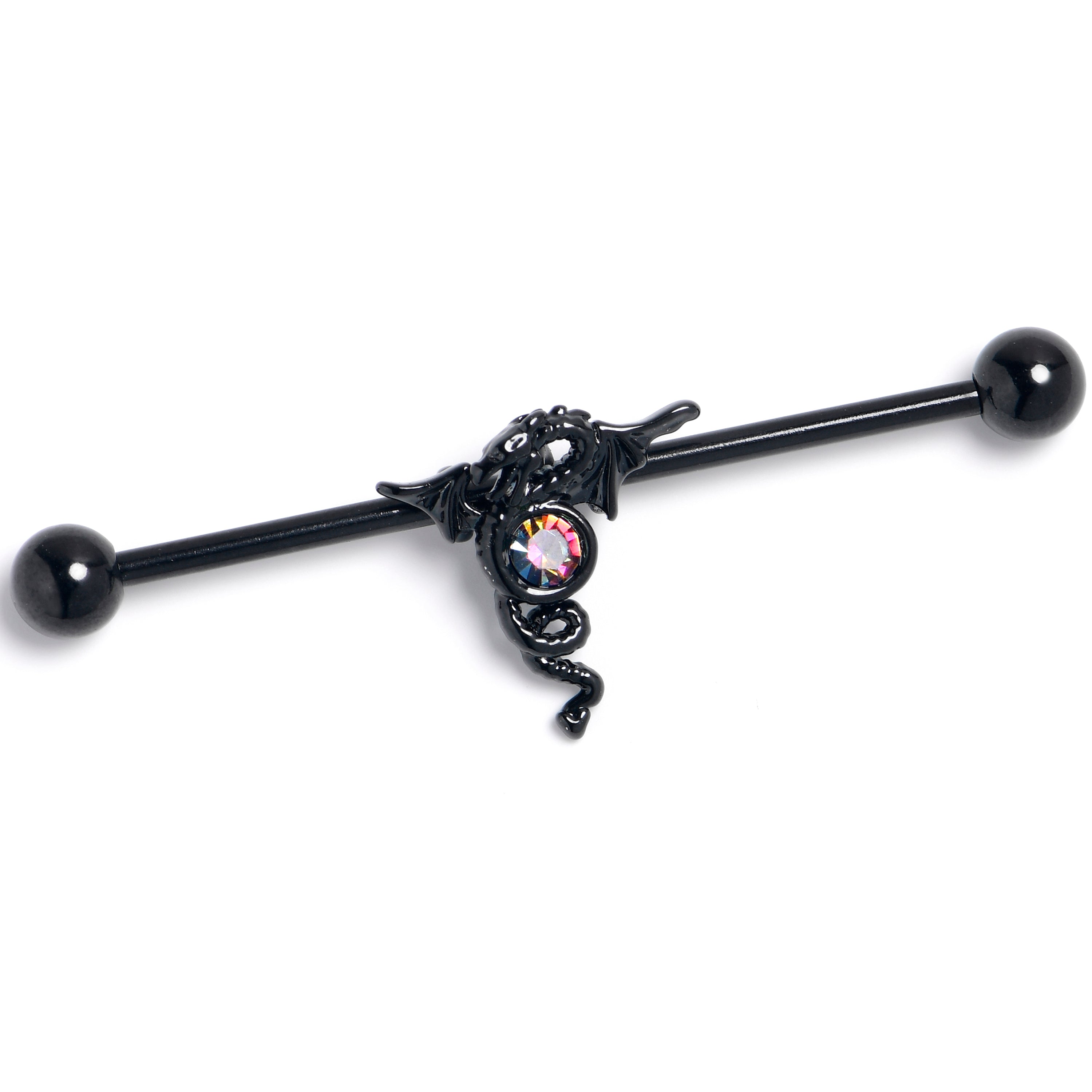 BodyCandy 14G Orange Gem Black Majestic Dragon Industrial Barbell 38mm — main product shot
