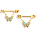 BodyCandy 14G 9/16 Blue Gem Gold Hue Rococo Butterfly Dangle Nipple Ring Set — main product shot