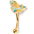 BodyCandy 16G 5/16 Blue Gem Gold Tone Rococo Butterfly Curved Eyebrow Ring — main product shot