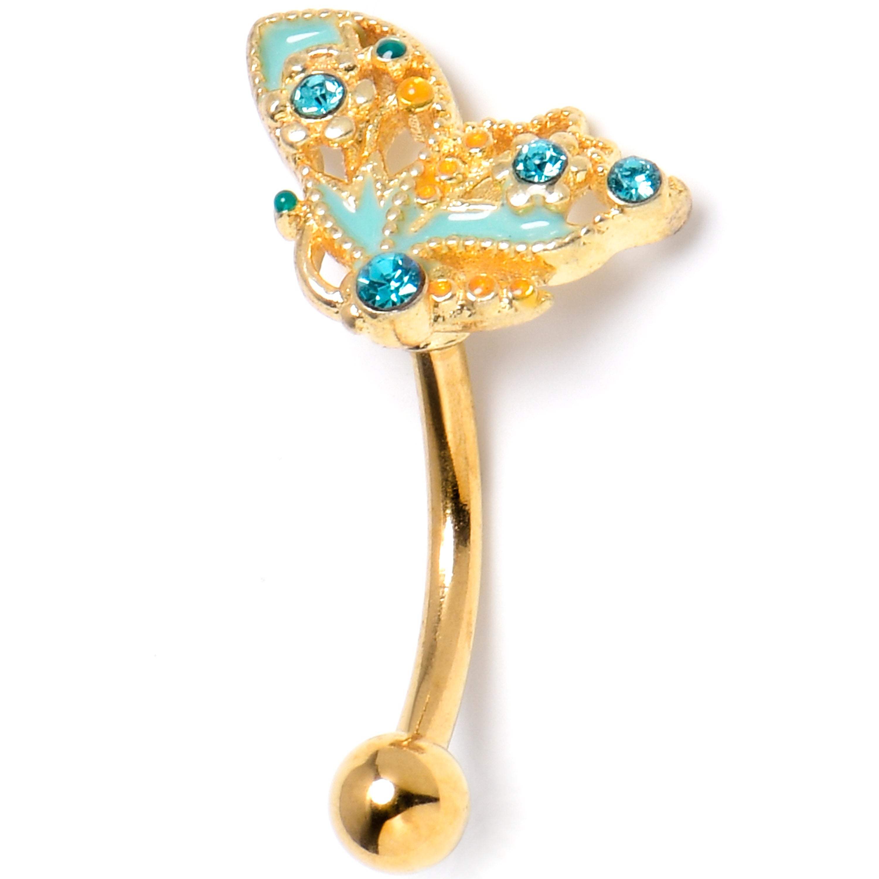 BodyCandy 16G 5/16 Blue Gem Gold Tone Rococo Butterfly Curved Eyebrow Ring — main product shot