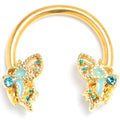 BodyCandy 16G 3/8 Blue Gem Gold Hue Rococo Butterfly Horseshoe Circular Barbell — main product shot