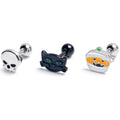 BodyCandy 16G 1/4 Black Cat Skull Halloween Cartilage Tragus Earring Set of3 — main product shot