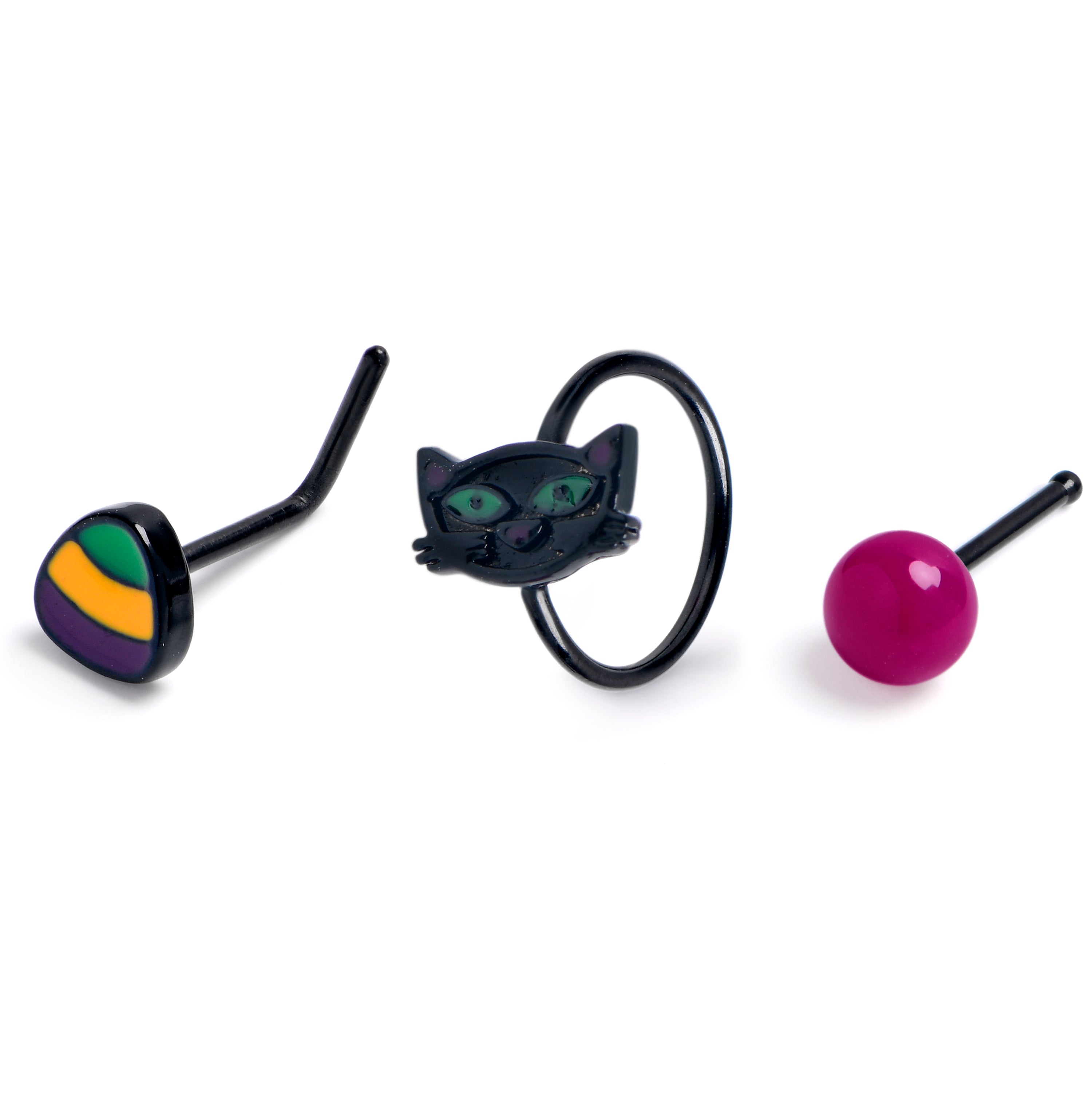 BodyCandy 20G Black Cat Halloween Nose Hoop Bone Set of3 — main product shot