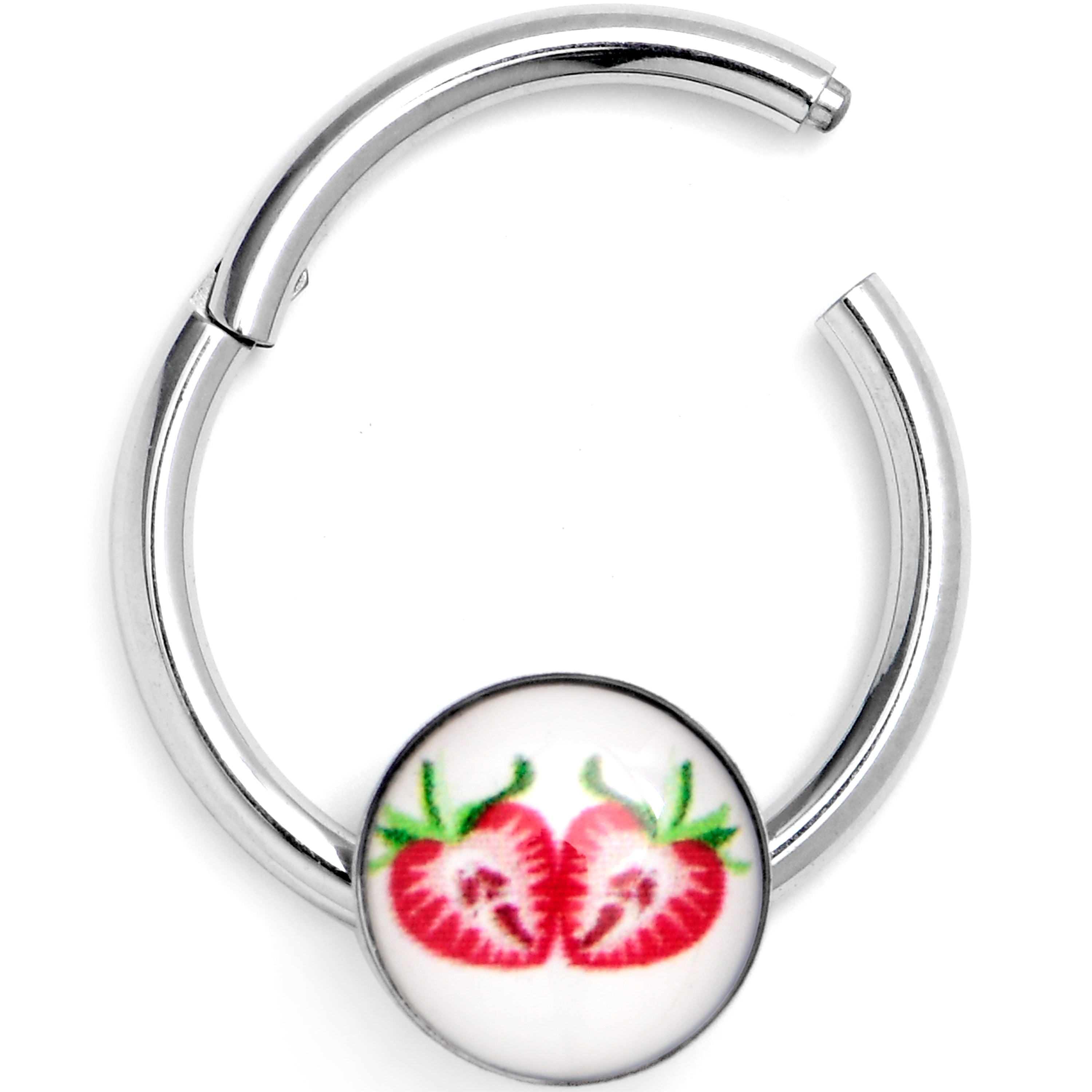 BodyCandy 16G 3/8 Screaming Strawberry Horror Fruit Hinged Segment Ring — main product shot